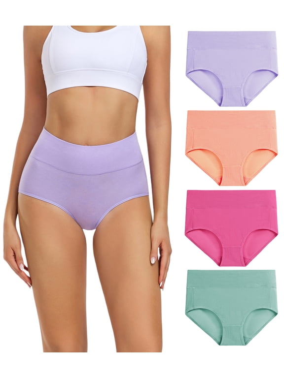 Women's Underwear High Waisted Full Coverage Cotton Briefs 4 Pack(M, Soothing Sea/Orange/Slate Rose/Lilac)