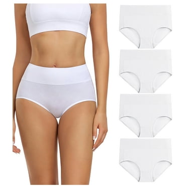 Wirarpa Women's Underwear High Waisted Full Coverage Cotton Briefs 4 Pack(M, White)