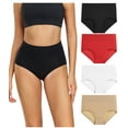 thumbnail image 1 of Wirarpa Women's Underwear High Waisted Full Coverage Cotton Briefs 4 Pack(XL, Black/Beige/Red/White), 1 of 6