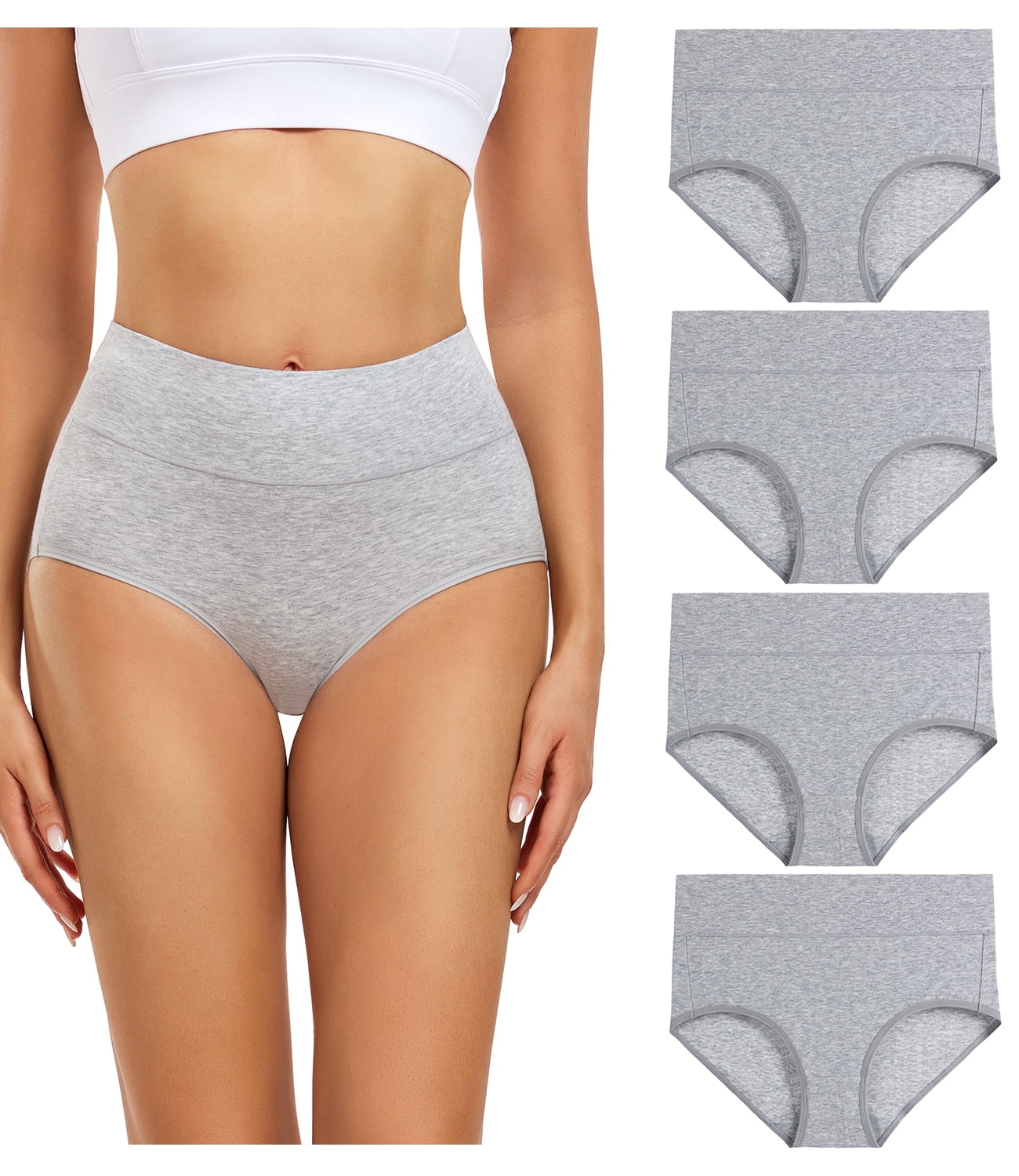 Wirarpa Women's Underwear High Waisted Full Coverage Cotton Briefs 4 Pack(XL,  Grey) 