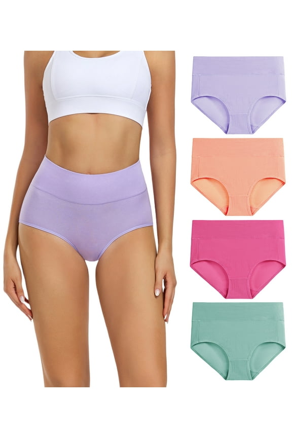 Women's High Waisted Cotton Briefs, Full Coverage Underwear, 4 Pack (XL, Soothing Sea/Orange/Slate Rose/Lilac)