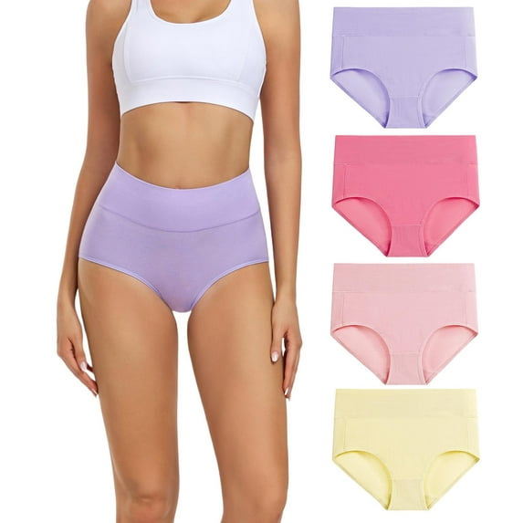 Wirarpa Women's Underwear High Waisted Full Coverage Cotton Briefs 4 Pack(XL, Watermelon red/Dark pink/Light purple/Light yellow)