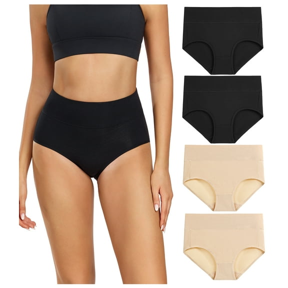 Wirarpa Women's Underwear High Waisted Full Coverage Cotton Briefs 4 Pack(m, Black/Beige)
