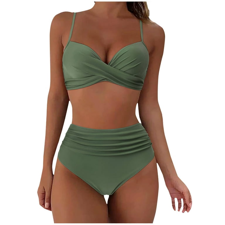 Fulidngzg Women's Bikini Push Up for Small Breasts with Slip Bikini Set  Swimsuit Beachwear High Waist Large Size Swimsuits Beachwear Summer Sexy  Swimwear, A-green, L : : Fashion