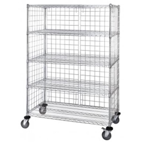 Wire 3 Sided 5 Shelf Cart With Enclosure Panels