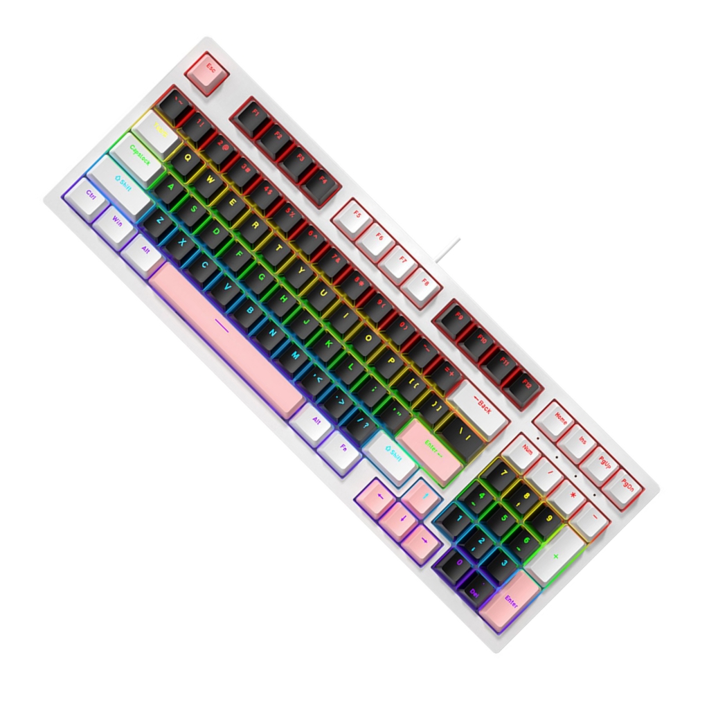 Wire 98Key Mechanical Keyboard with LED Backlits, Ergonomic Keyboard for Computer Gaming Use Comfortable Feel