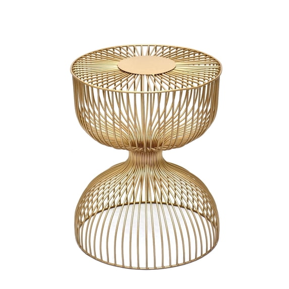 Cresta Modern Round Wire Accent Table, Gold Metal Hourglass Side Table, Cage Design, Art Deco End Table for Living Room, Bedroom and Home Decor