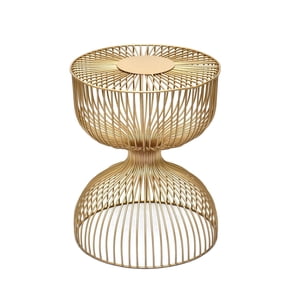 Cresta Modern Round Wire Accent Table, Gold Metal Hourglass Side Table, Cage Design, Art Deco End Table for Living Room, Bedroom and Home Decor
