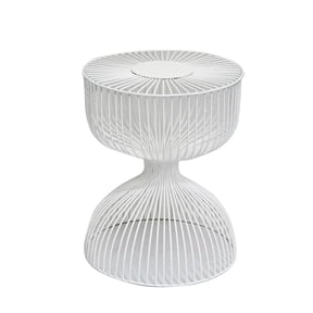 Cresta Modern Round Wire Accent Table, White Metal Hourglass Side Table, Cage Design, Art Deco End Table for Living Room, Bedroom and Home Decor