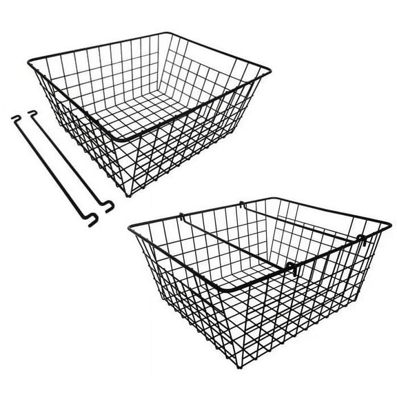 Wire Basket 2 Pack 11inch Metal Basket Iron Bin for Organizing Household Storage Organizer for Kitchen Cabinets Pantry Bathroom Laundry Room Closets Garage - Black