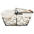Wire Basket Bread Storage Bin Folding Wooden Handle with Liner Cloth