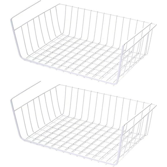 Under Shelf Storage Basket,Wire Basket Under Shelf ,Hanging Cabinet Storage Racks, Slide Baskets Organizer for Kitchen Pantry Desk Bookshelf, 2 Count,White