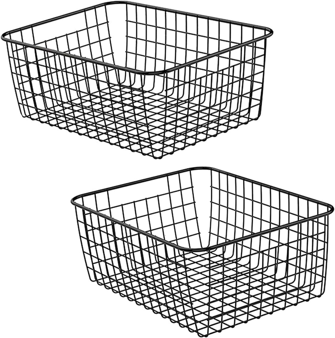 Black Metal Wire Storage Baskets with Handles, Set of 2