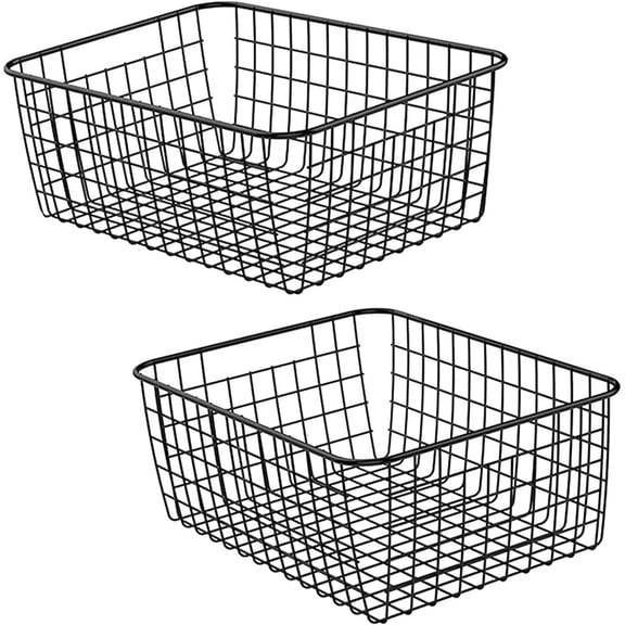 Wire Baskets for Organizing Household 2 Pack Pantry Baskets For Storage Pantry Wire Black Metal Storage Bins