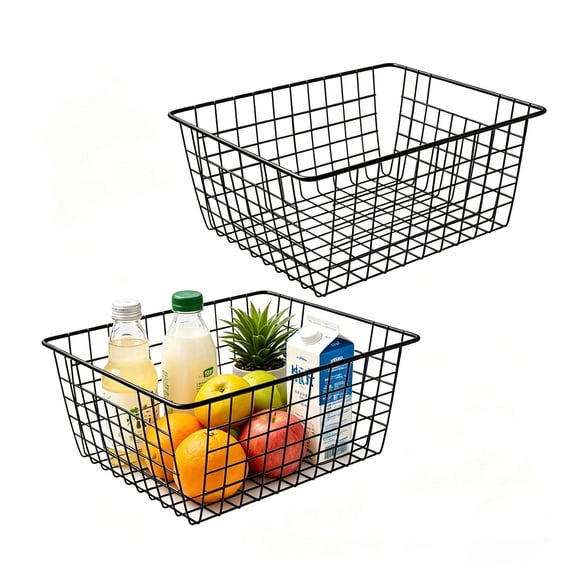 Wire Baskets for Organizing Household 2 Pack Pantry Baskets For Storage Pantry Wire Black Metal Storage Bins