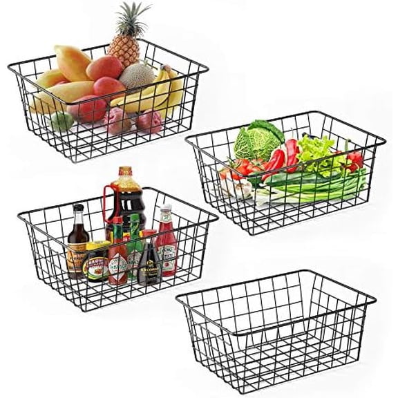 Wire Baskets for Organizing Household 4 Pack Pantry Baskets For Storage Pantry Wire Black Metal Storage Bins