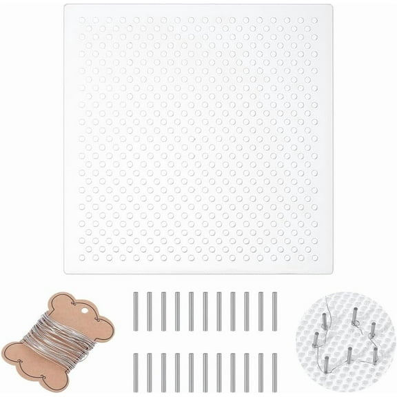 Wire Bending Jig Wire Elements 15x15cm Square Acrylic Thread Winding Boards Floss Organizer with Metal Pegs and 5.2m Stainless Steel Wire