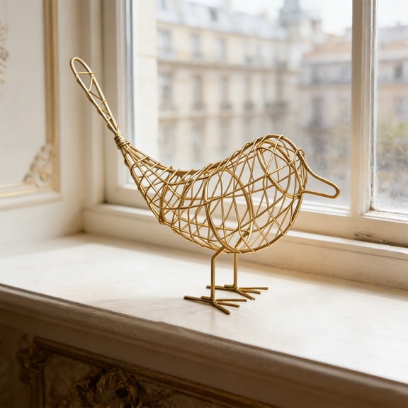 Wire Bird Decor Sculpture (3-Pack), 7.6in Metal Wire Bird Figurines for Farmhouse & Boho Home Decor