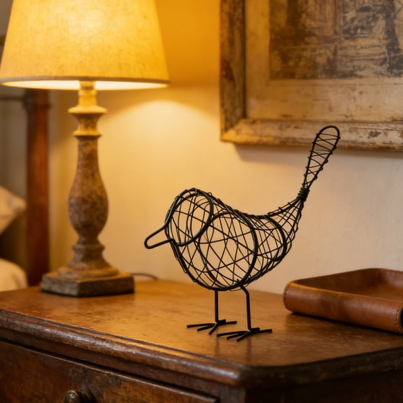 Wire Bird Decor Sculpture (3-Pack), 7.6in Metal Wire Bird Figurines for Farmhouse & Boho Home Decor