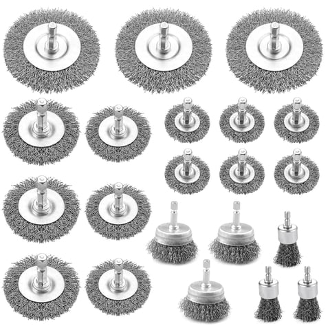 Wire Brush for Drill Set 21 Pcs, Abrasive Wire Wheel for Drill 1/4 Inch Hex Shank, Drill Wire Brush Coarse Crimped Carbon Steel, Wire Brush Drill Attachments
