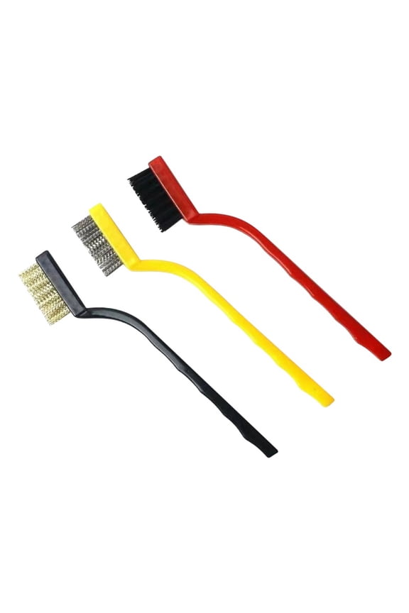Wire Brush Set, 3 Pcs Brass/Stainless Steel/Nylon Wire Brushes for Cleaning with Curved Handle Grip for Rust Removal, Dirt, Paint Scrubbing