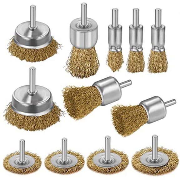 Wire Brush Wheel Cup Brush,12Pcs Wire Brush Set, Wire Brush for Drill 1/4 Inch, Drill Attachment Coarse Crimped Brush