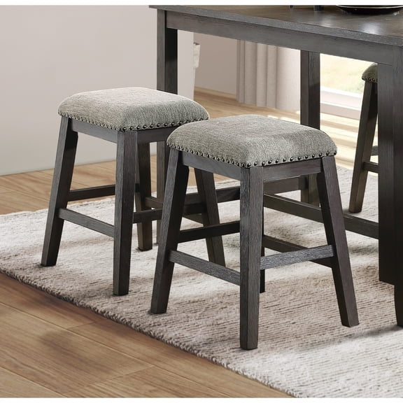 Wire-Brushed Gray Finish Set of 2 Counter Height Stools