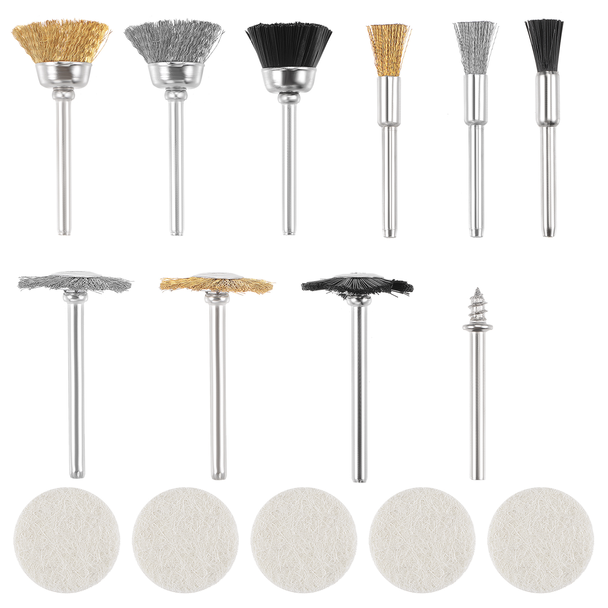 Wire Brushes and Wool Felt Buffing Wheel Set, Steel Brass Nylon Wire