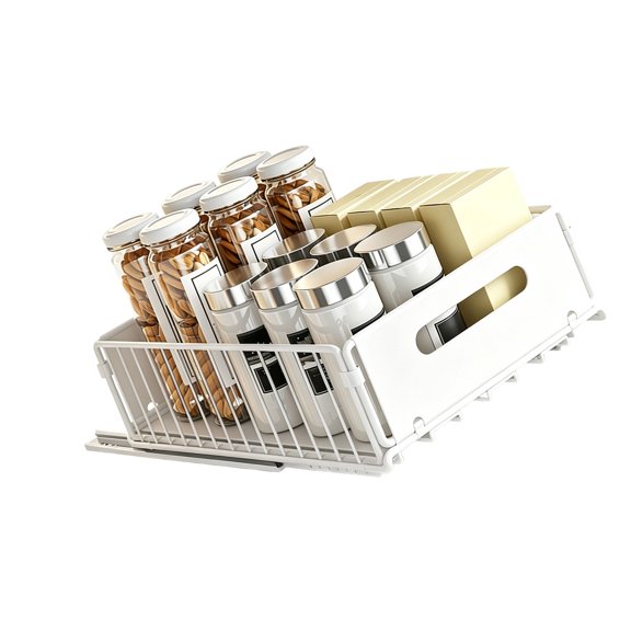 Wire Cabinet Basket, White Pull-Out Rack, Sliding Travel, Front Grip Panel for Under Sink Cupboard Use