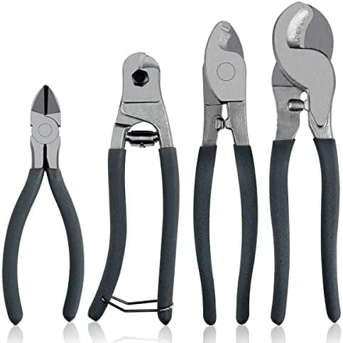 Wire Cable Cutters Set (Heavy Duty Industrial Grade 4 Piece Set) Includes 10" & 8" Wire Cutters, 8" Cable Cutter, & 6" Diagonal Cutting Pliers - Perfect for Cutting Electrical Wire, Rope, & Cables