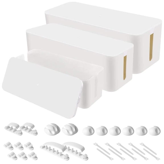 Wire & Cable Organizer Box Set of Three White Desk Cord Holder