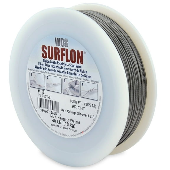 Wire & Cable Specialties Surflon Nylon Coated Stainless Steel Crimping Picture Wire, Size #3, Max Load 40lb, 1000 Foot Roll