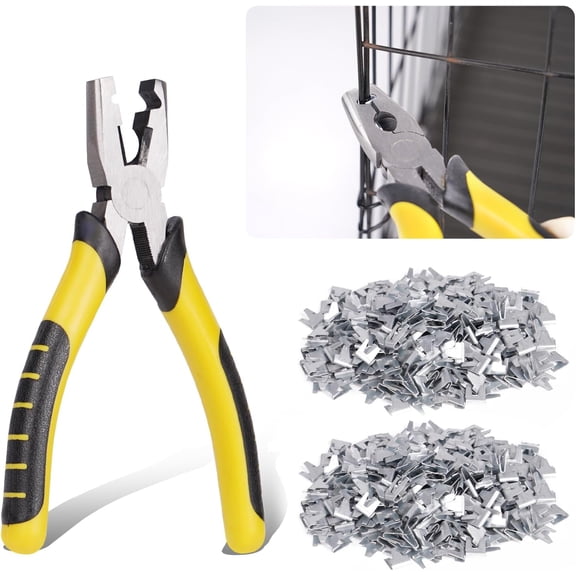 Wire Cage Buckle Pliers with 600 Wire Cage Clips Snap-Ring Pliers Fasten Clips Fencing Plier Buckle Clamp Tool J Clip Pliers for Bird Quail Rabbit Chicken