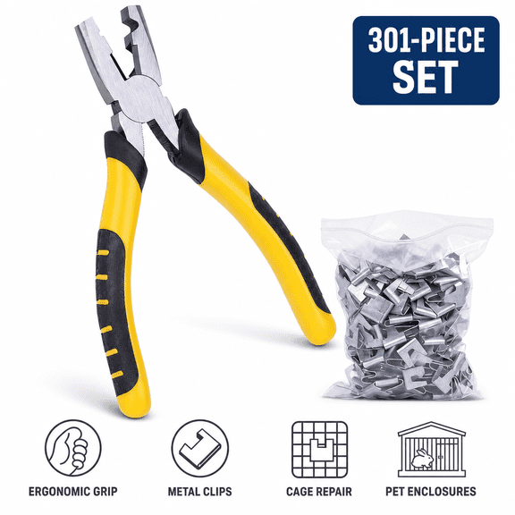 Wire Cage Clips and Pliers Kit, 300 Pcs Metal Snap Ring Pliers Set for Rabbit Chicken Bird Wire Cage Installation