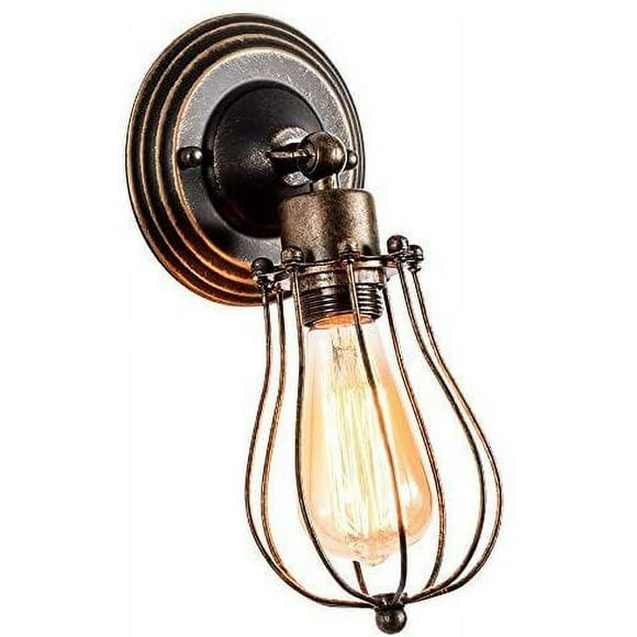 Wire Cage Wall Sconce Rustic Lighting, Antique Vintage One Edison Bulb Wall Lamp, Indoor Industrial Lights Fixture Adjustable (Bulb Not Included)