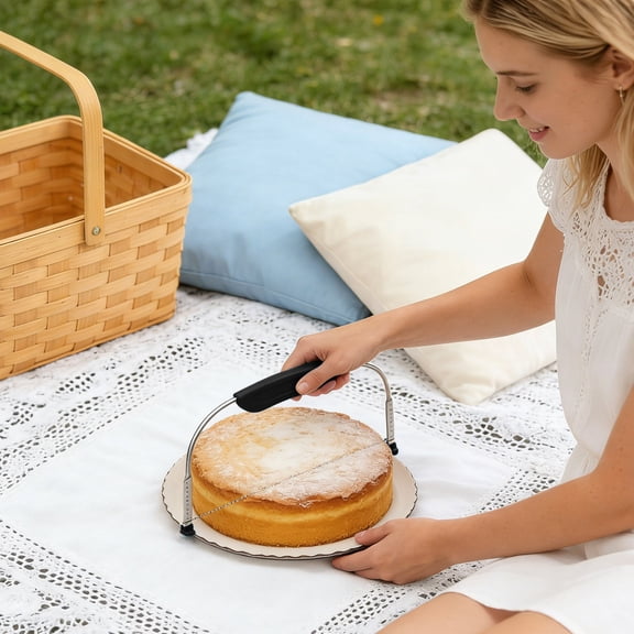 Wire Cake Slicer Leveler Adjustable Cake Cutter With 9 Height Settings Stainless Steel Wires & Handle For Baking And Layer Cakes Bread Machine 11.2" Black