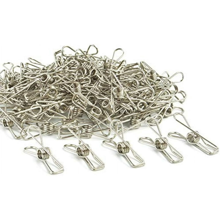 Clothespins Laundry Chip Clips - 50 Pack Bulk Durable Stainless Steel  Clothes Pins,Heavy Duty Clamp Metal Wire Clothes Pegs with One Storage Bag  & 2