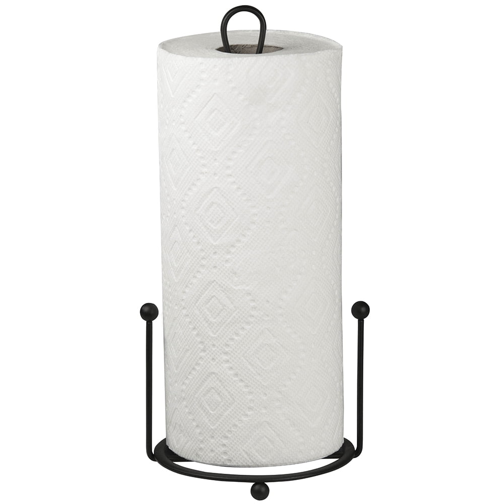 Wire Collection Free-Standing Paper Towel Holder with Double Dispensing Side Bar, Black, Size: 6 inch x 13.5 inch