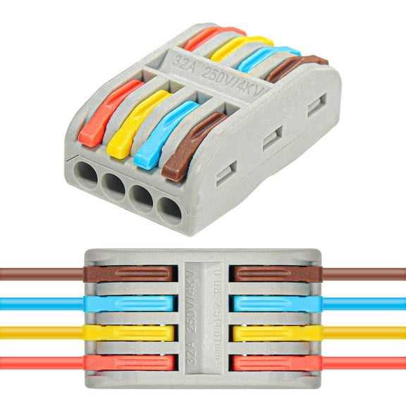 Wire Connectors Nuts, 30pcs 4 Conductor Compact Splicing Wire Connectors, 4 in 4 Out Lever Wire Nut, 4 Circuit Inline Splices 28-12 AWG