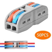 Wire Connectors Nuts, 50pcs 2 Conductor Compact Splicing Wire Connectors, 2 in 2 Out Lever Wire Nut, 2 Circuit Inline Splices 28-12 AWG, SPL-2