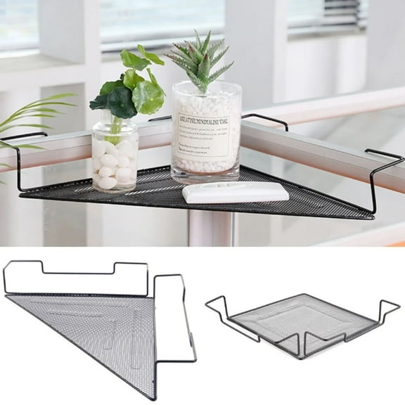 Wire Corner Shelf TASTAN Wire Floating Corner Shelf with Hooks - Black Metal Desk Organizer & Plant Stand, Space-Saving Wall Mount Shelf for Office, Bathroom & Living Room Decor, Floating Wall Shelf