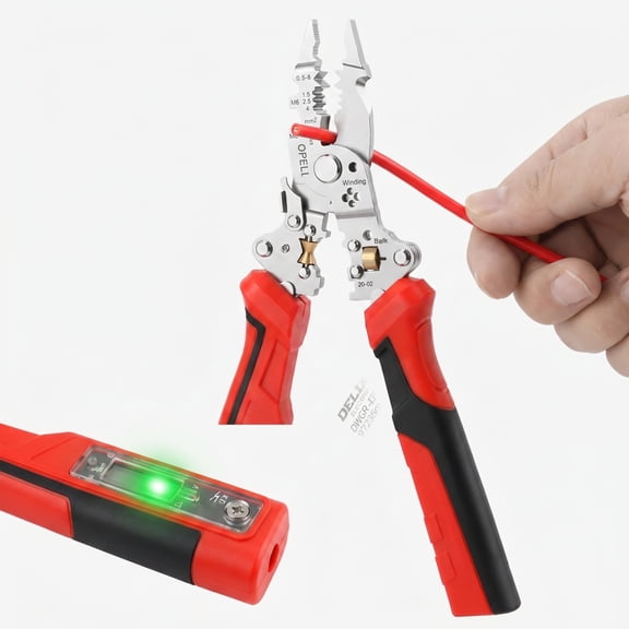 Wire Crimper Tool, Multi-Function Rechargeable Foldable Wire Strippers Electrical with Integrated Electrical Tester Pen, for Home Renovation and Industrial Wiring Tasks, Heavy