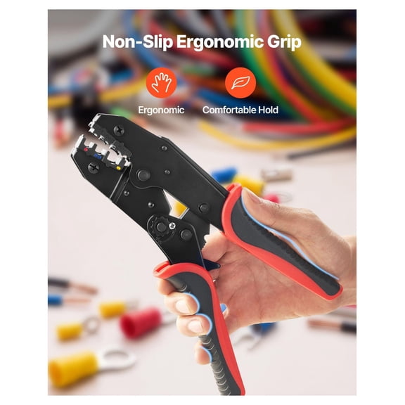 Wire Crimping Tool, 22-10 AWG Ratcheting Crimper Pliers, Electrical Terminal Crimp Tool with Adjustable Force & Metric/AWG Markings, Quick Release