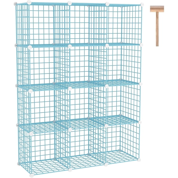 Wire Cube Storage, 12 - Cube Organizer Metal C Grids, Modular Shelves Units, Closet Organizer, Ideal for Home, Office, Living Room, 36.6L x 12.4W 48.4H, Blue UWCS3012B