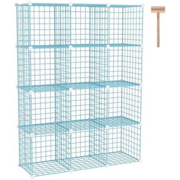 Wire Cube Storage, 12 - Cube Organizer Metal C Grids, Modular Shelves Units, Closet Organizer, Ideal for Home, Office, Living Room, 36.6”L x 12.4”W 48.4”H, Blue UWCS3012B