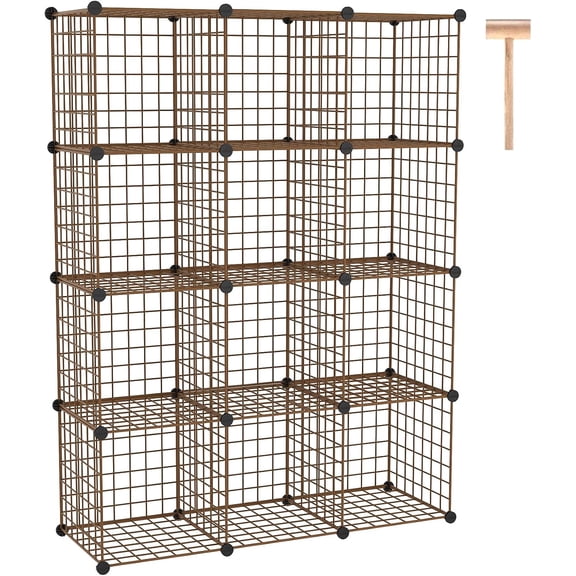 Wire Cube Storage, 12 - Cube Organizer Metal C Grids, Modular Shelves Units, Closet Organizer, Ideal for Home, Office, Living Room, 36.6L x 12.4W 48.4H, Brown UWCS3012R