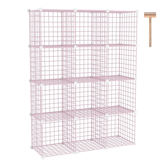 Wire Cube Storage, 12 - Cube Organizer Metal C Grids, Modular Shelves Units, Closet Organizer, Ideal for Home, Office, Living Room, 36.6”L x 12.4”W 48.4”H, Brown