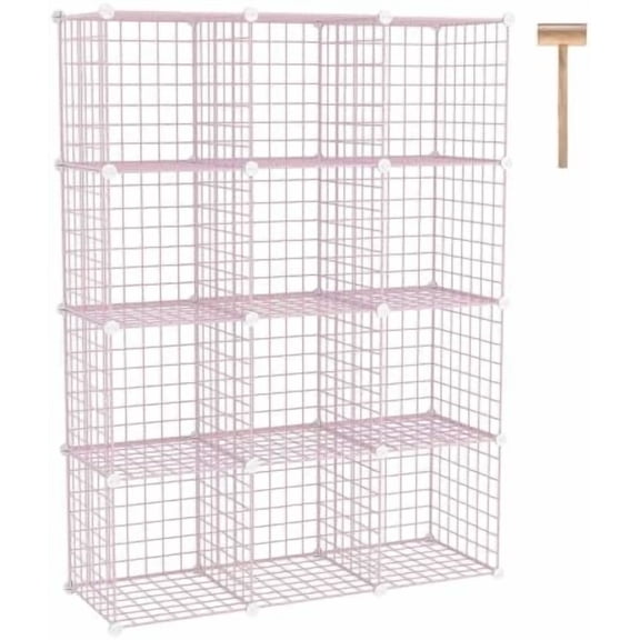 Wire Cube Storage, 12 - Cube Organizer Metal C Grids, Modular Shelves Units, Closet Organizer, Ideal for Home, Office, Living Room, 36.6”L x 12.4”W 48.4”H, Pink UWCS3012P