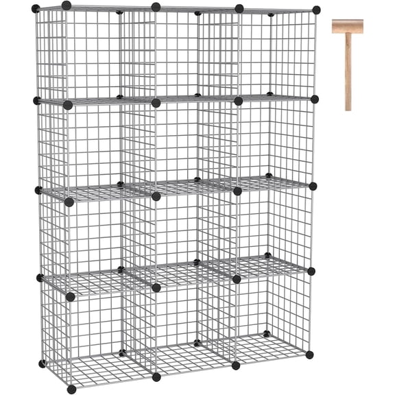 Wire Cube Storage, 12 - Cube Organizer Metal C Grids, Modular Shelves Units, Closet Organizer, Ideal for Home, Office, Living Room, 36.6L x 12.4W 48.4H, Silver Gray UWCS3012G