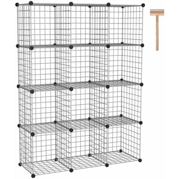 Wire Cube Storage, 12 - Cube Organizer Metal C Grids, Modular Shelves Units, Closet Organizer, Ideal for Home, Office, Living Room, 36.6”L x 12.4”W 48.4”H, Silver Gray UWCS3012G